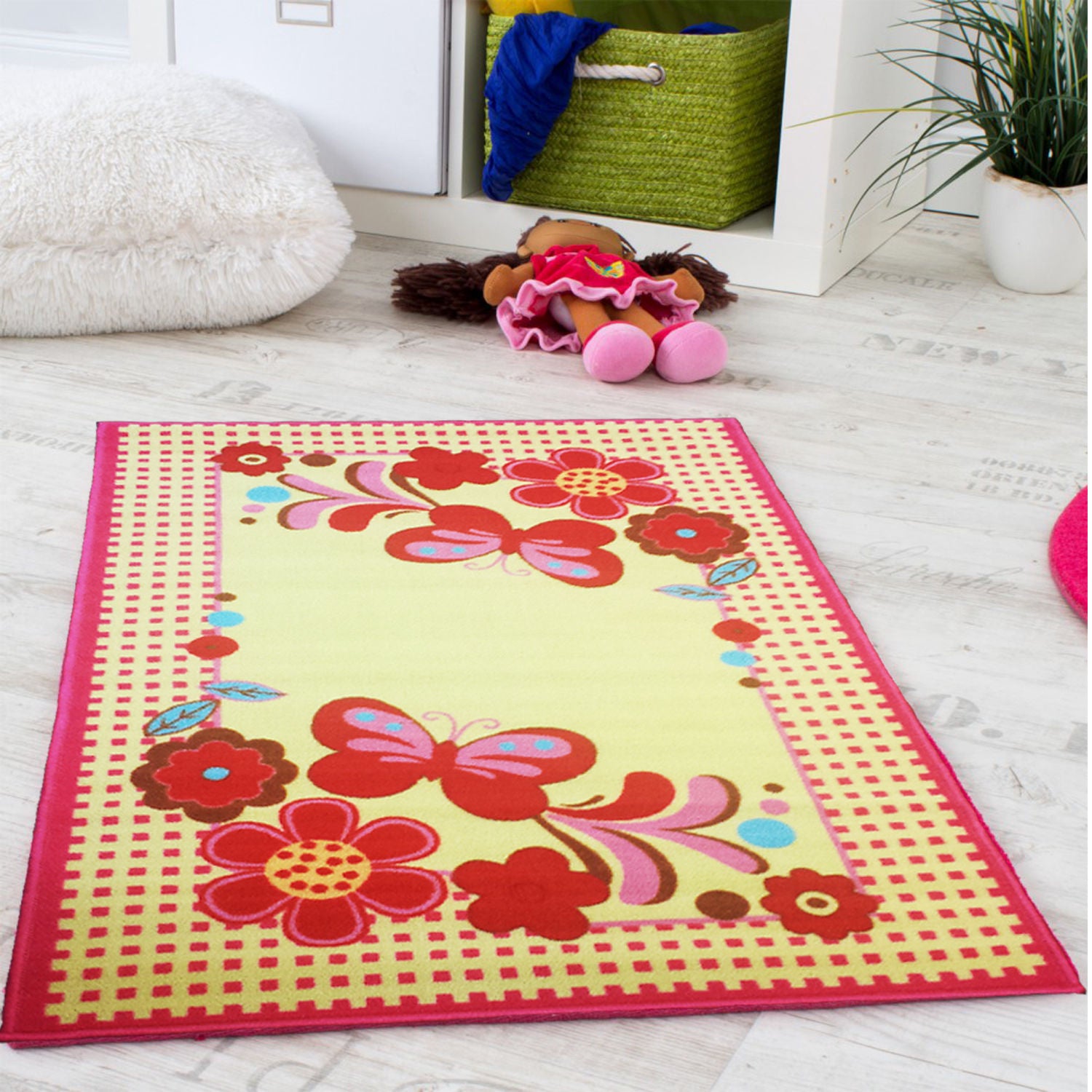 flowers_1.jpg Kids Rug - Pink Flowers/butterfly 80 x 120cm - Image 1